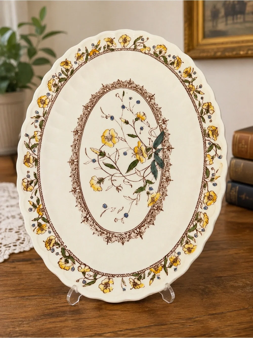 Set of 4 Vintage Vernon Kilns Hibiscus Oval Serving Platters Hand Painted USA